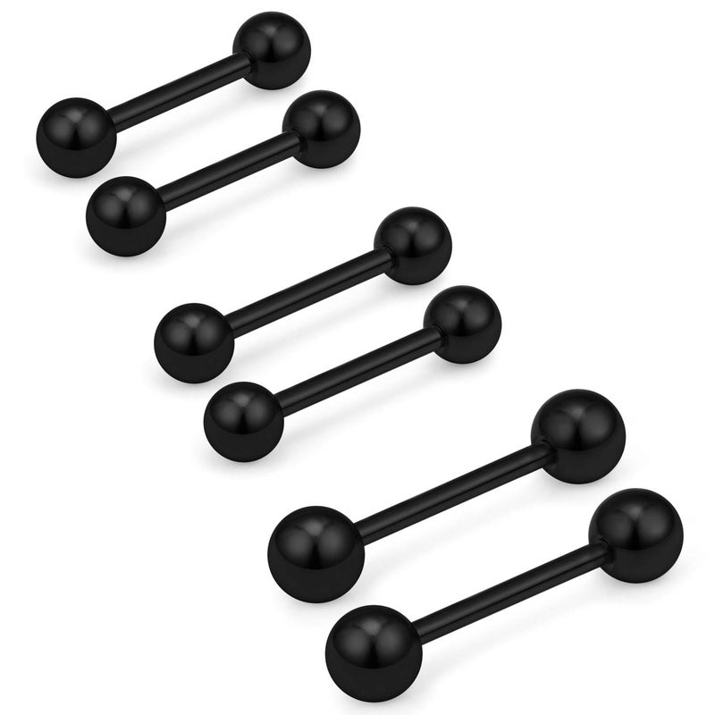 Ftovosyo Nipple Shield Barbell 12G 3 Pairs Stainless Steel Externally Threaded Tongue Ring Bar Body Piercing Jewelry 12mm 14mm 16mm Black - Image 2